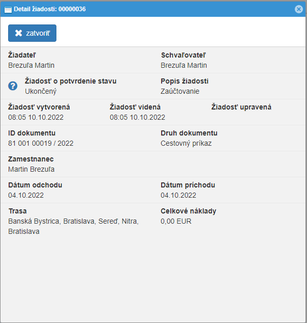 Detaily žiadosti