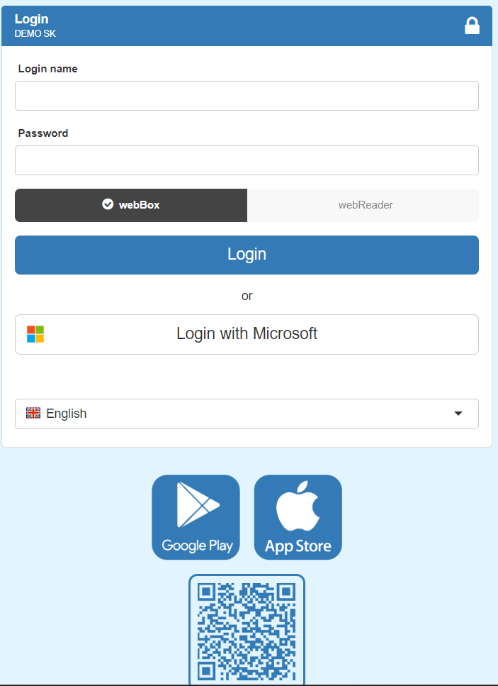 Login screen