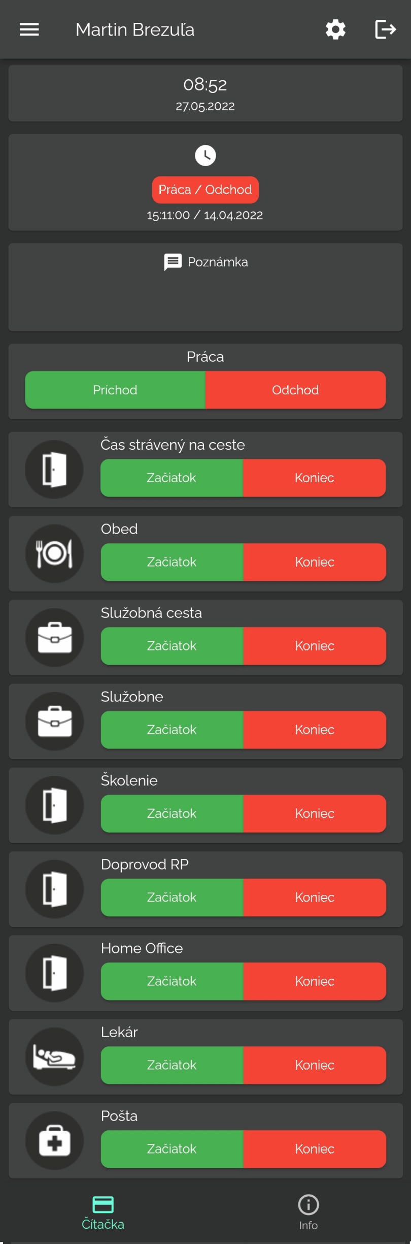 Prihlasovanie sa do práce