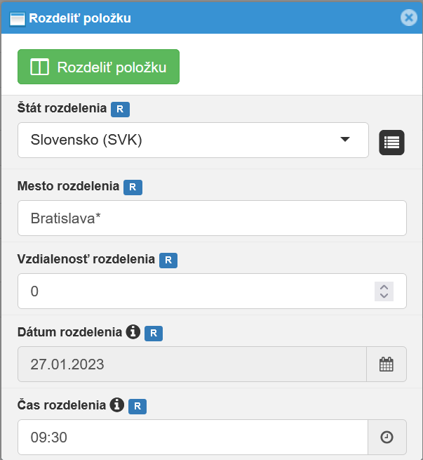 Rozdeliť položku