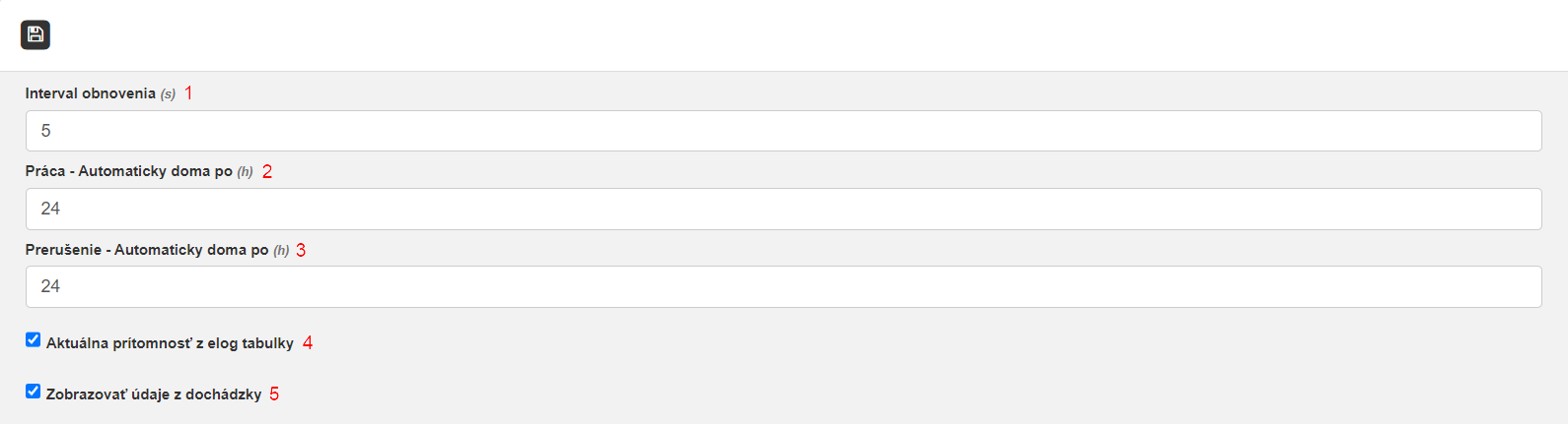 Základné parametre aktuálne prítomnosti
