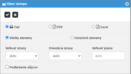 Okno Tlače - Výber výstupu