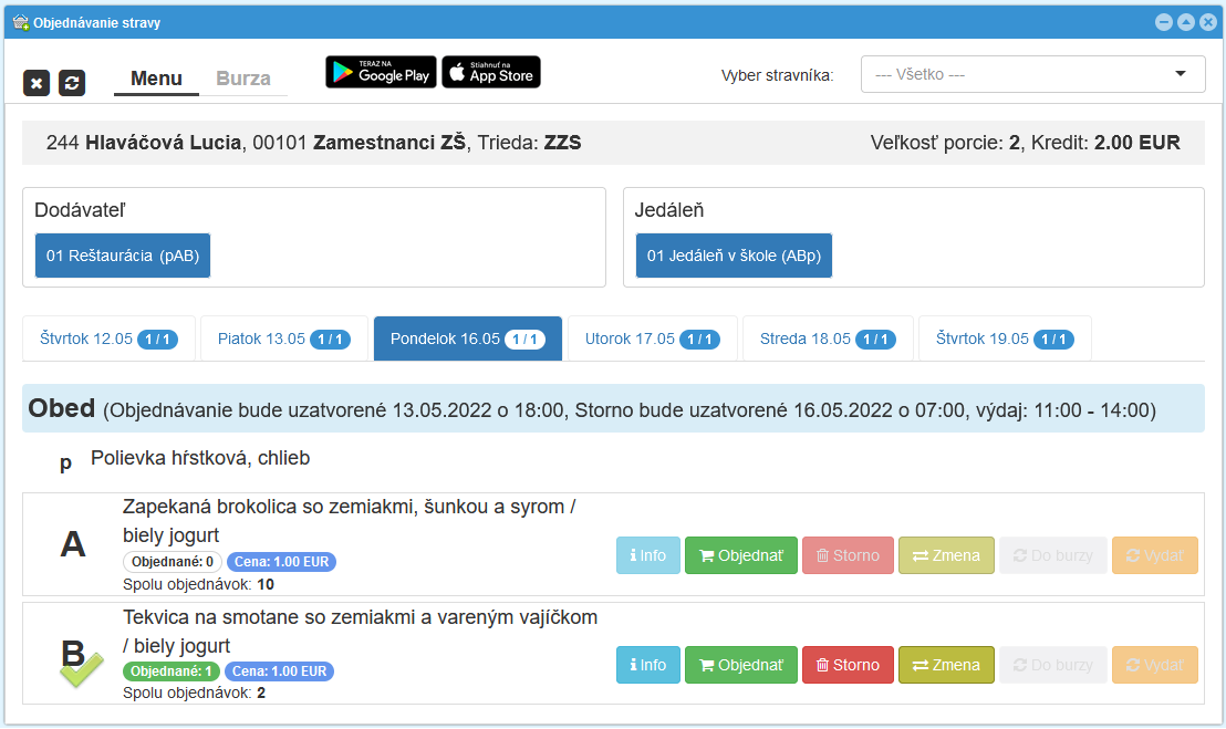 Modul webApetit
