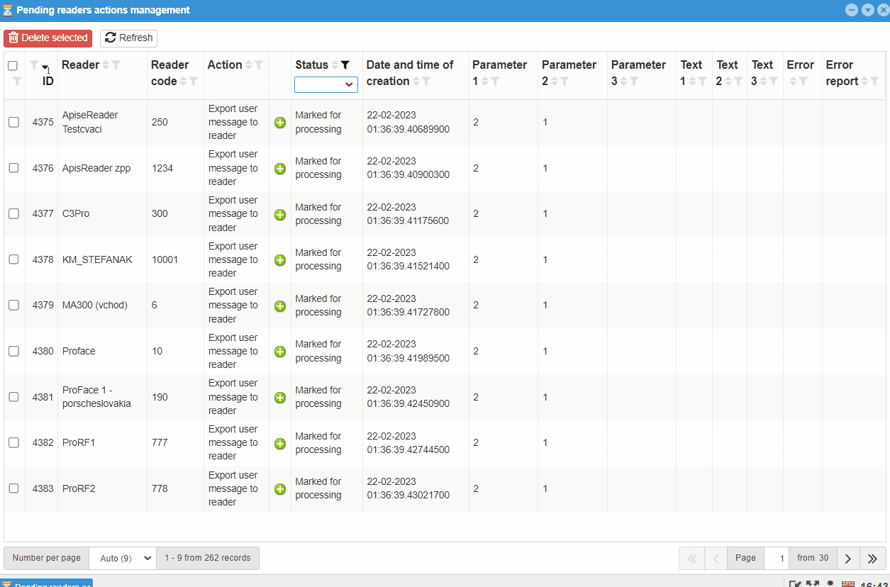 Readers action - status filtering