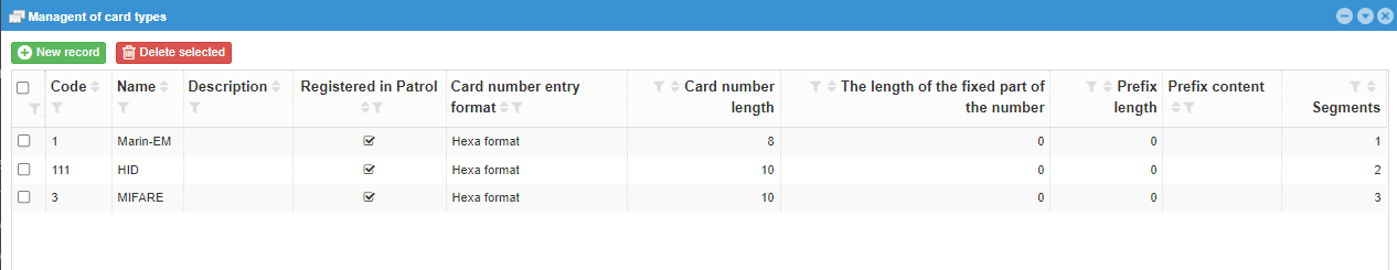 Types of cards management