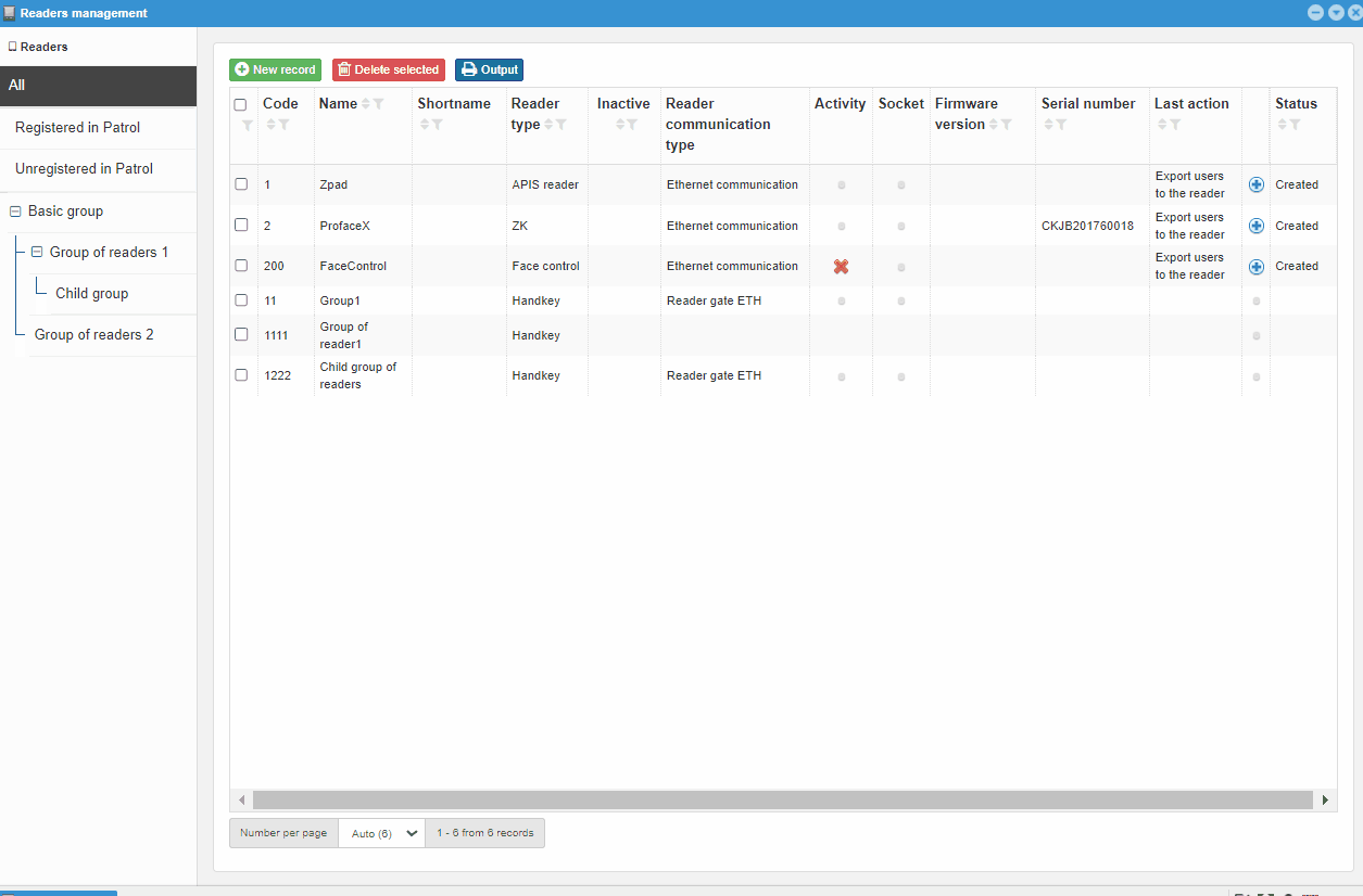 Groups of readers - groups of readers management - Filtering by groups
