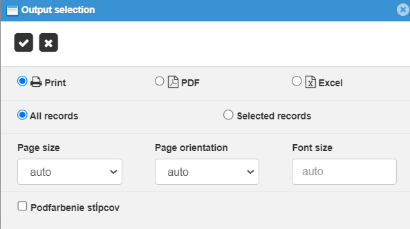 Print window - Output selection