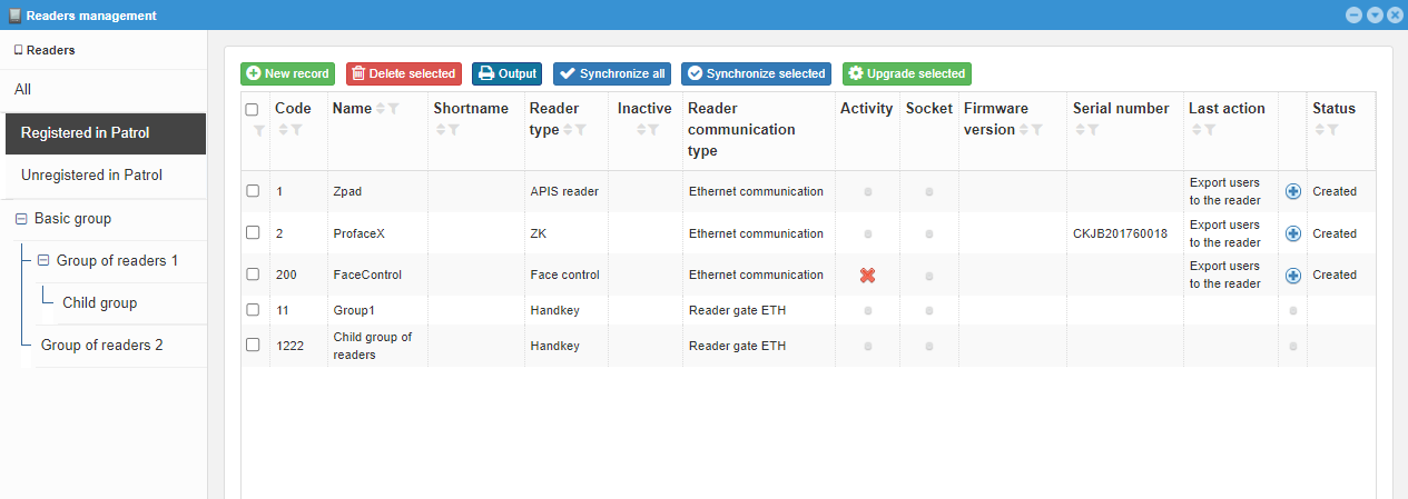 Readers management registered