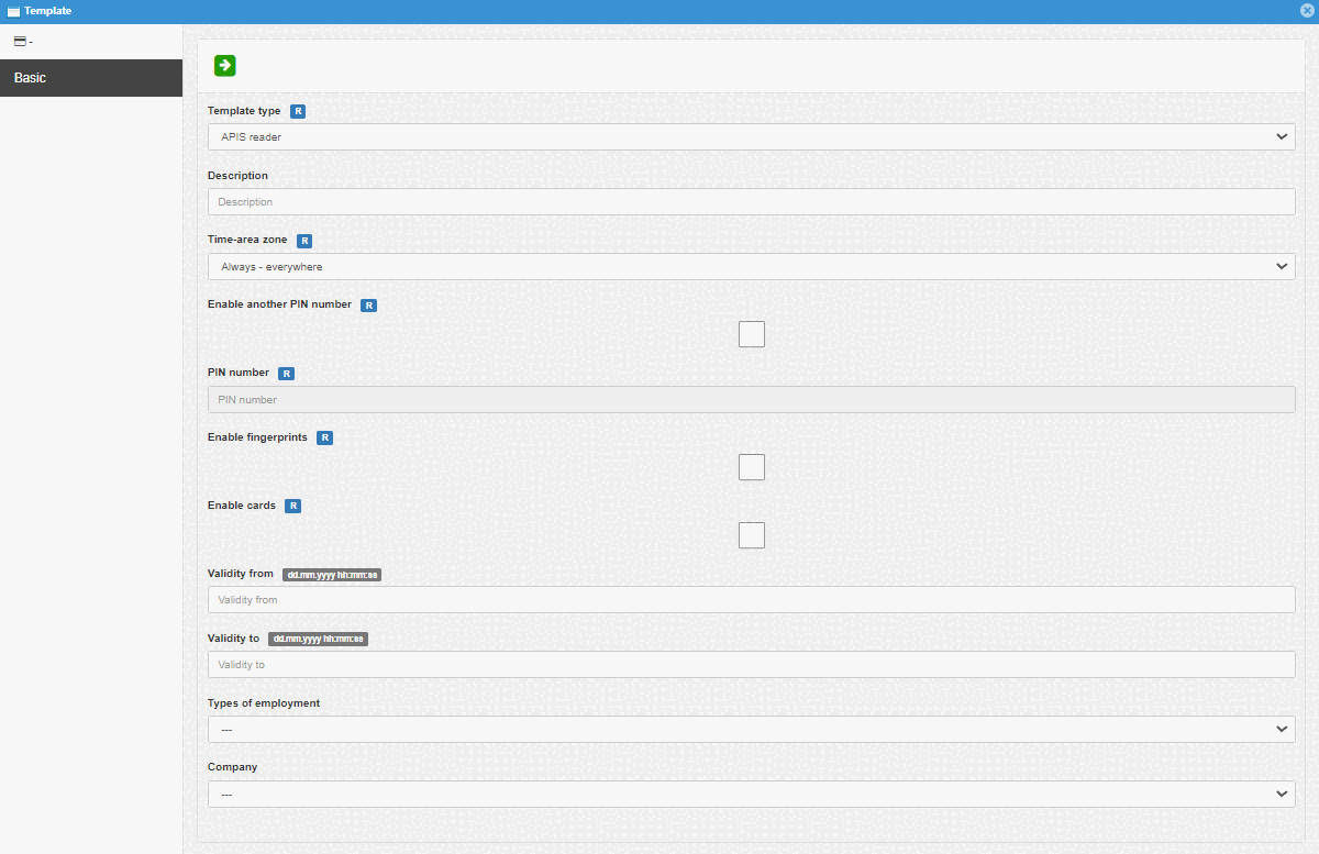 User management - template type by reader type