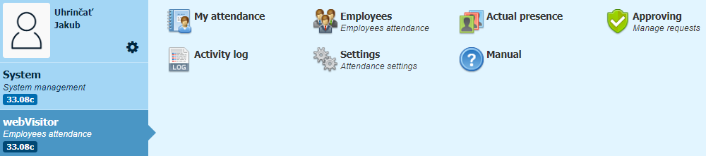 Admin home screen
